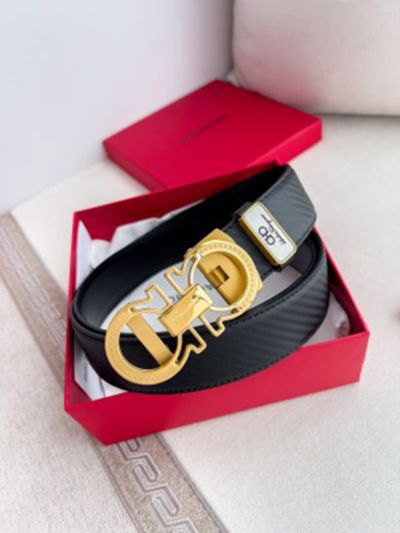 1:1 Ferragamo  Black Leather Belt  with Gold  Logo buckle Buckle with Special Design 3.5cm